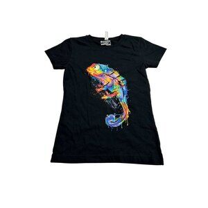 Colorful Chameleon Graphic Black T-Shirt Girls XL By L.A.T Apparel